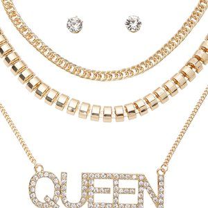 QUEEN SET OF THREE NECKLKLACE WITH STUDS